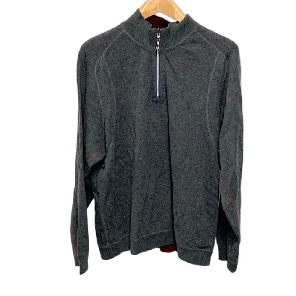Tommy Bahama Men's Gray Wine Reversible 1/4 Zip LS Pullover Sweatshirt Size 2XL